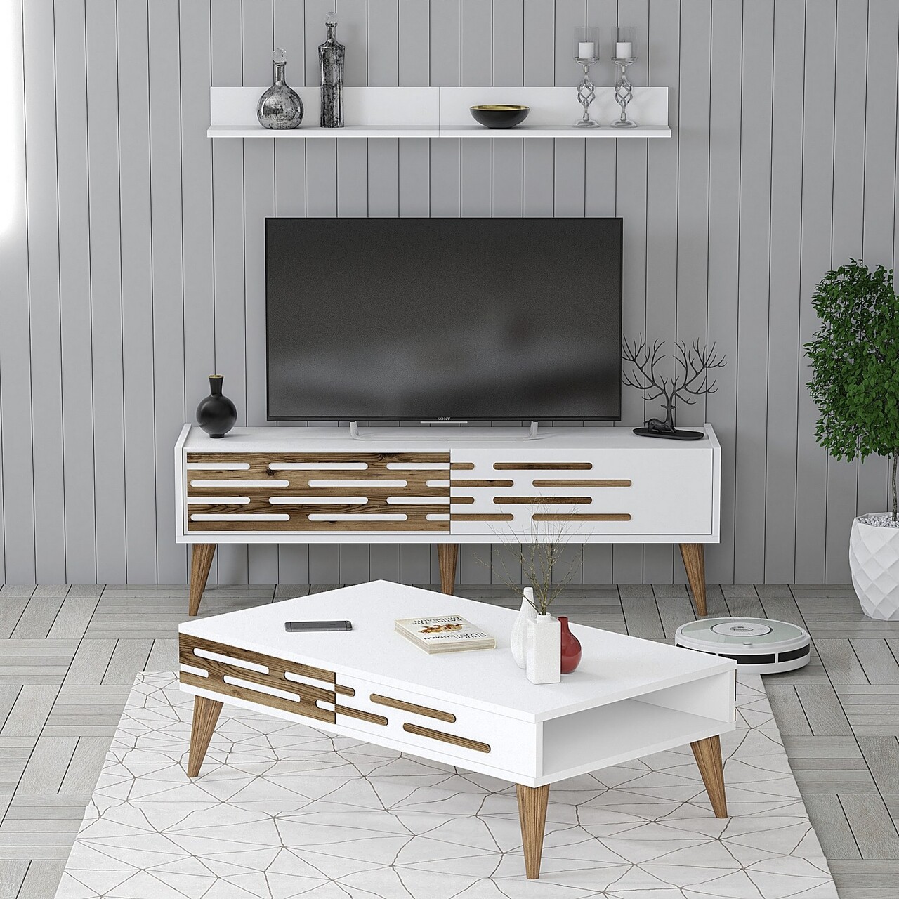 Set mobilier living, Hanah Home, Valensiya 140, Alb - imagine 5